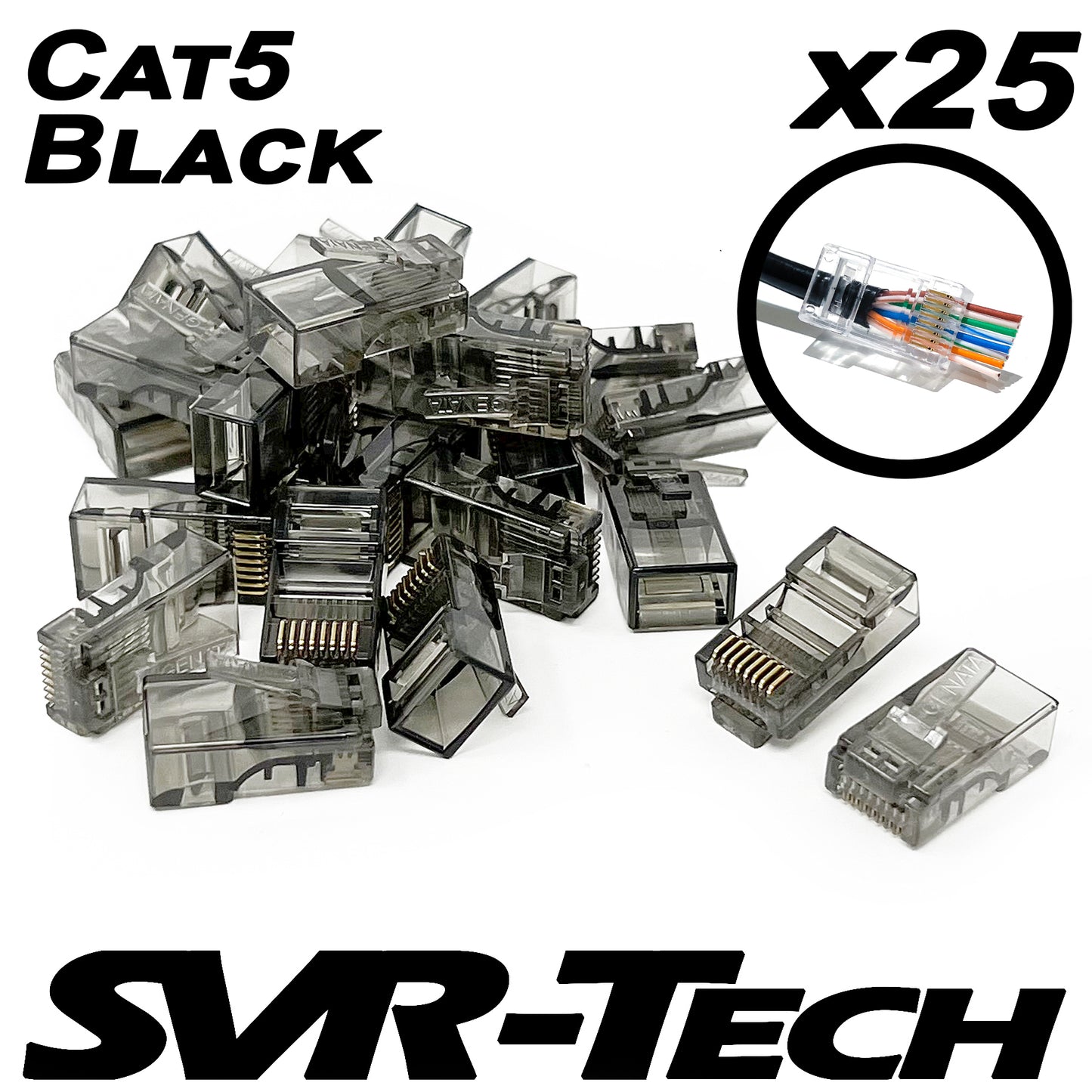 SVR-Tech RJ45 Cat5 Cable UTP EZ Pass Through Connectors - 25 pack