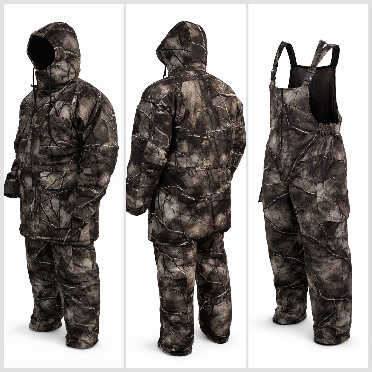 NorthCast Thermal 2-Piece Waterproof Fishing Suit | Insulated Jacket & Bib Brace | Windproof Winter Camo