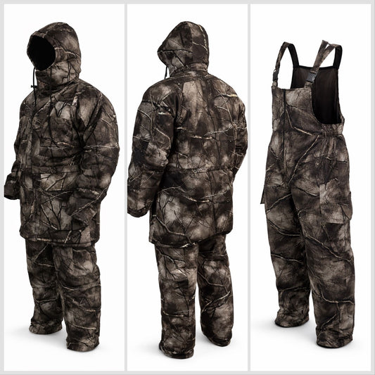 NorthCast Thermal 2-Piece Waterproof Fishing Suit | Insulated Jacket & Bib Brace | Windproof Winter Camo
