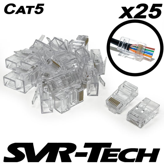 SVR-Tech RJ45 Cat5 Cable UTP EZ Pass Through Connectors - 25 pack