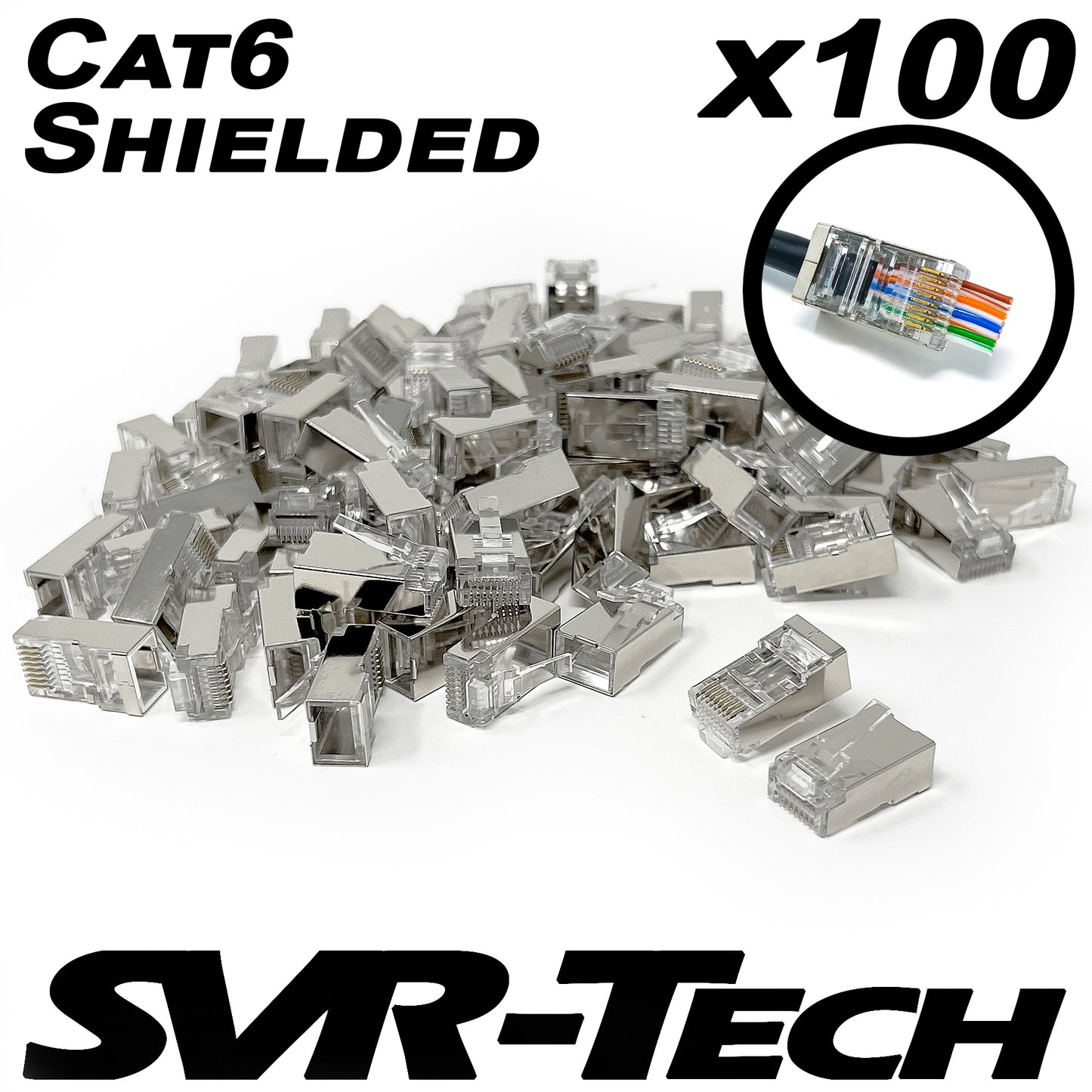 SVR-Tech RJ45 Cat6 Cable STP Shielded EZ Pass Through Connectors - 100 pack