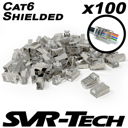 SVR-Tech RJ45 Cat6 Cable STP Shielded EZ Pass Through Connectors - 100 pack