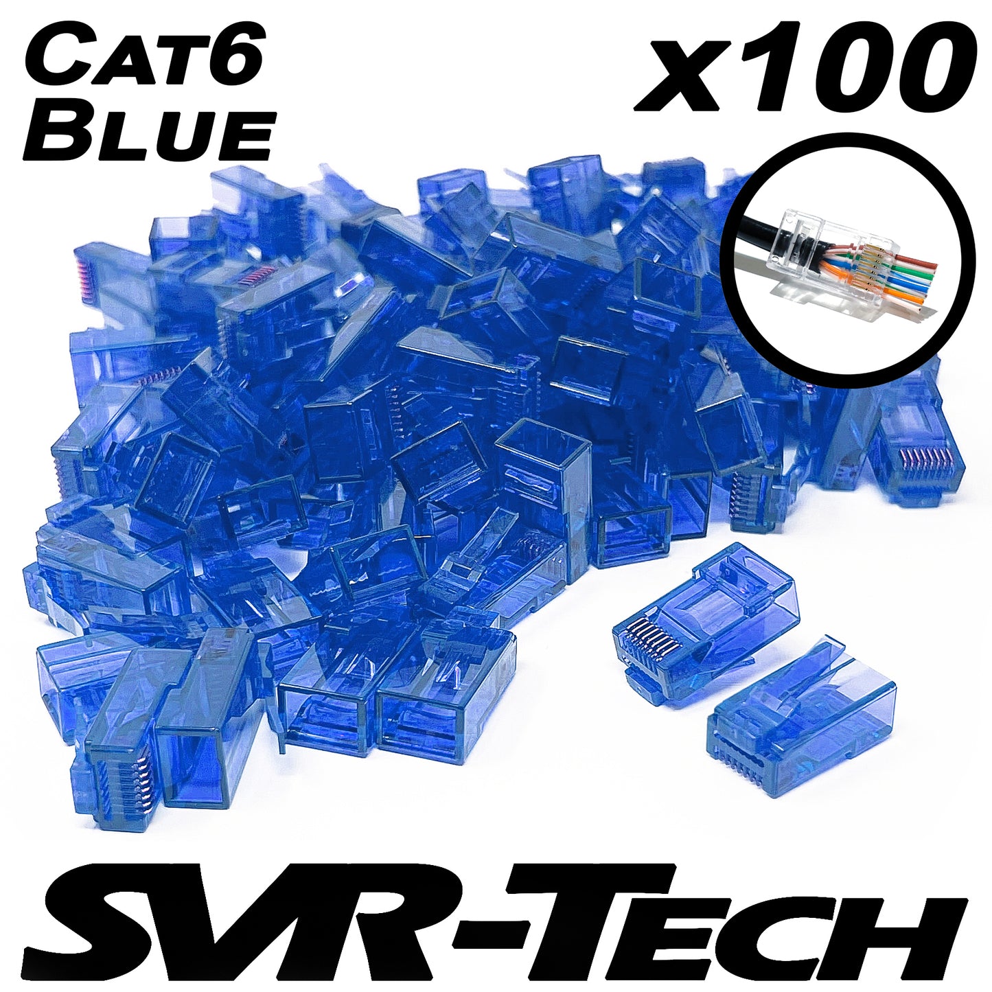 SVR-Tech RJ45 Cat6 Cable UTP EZ Pass Through Connectors - 100 pack