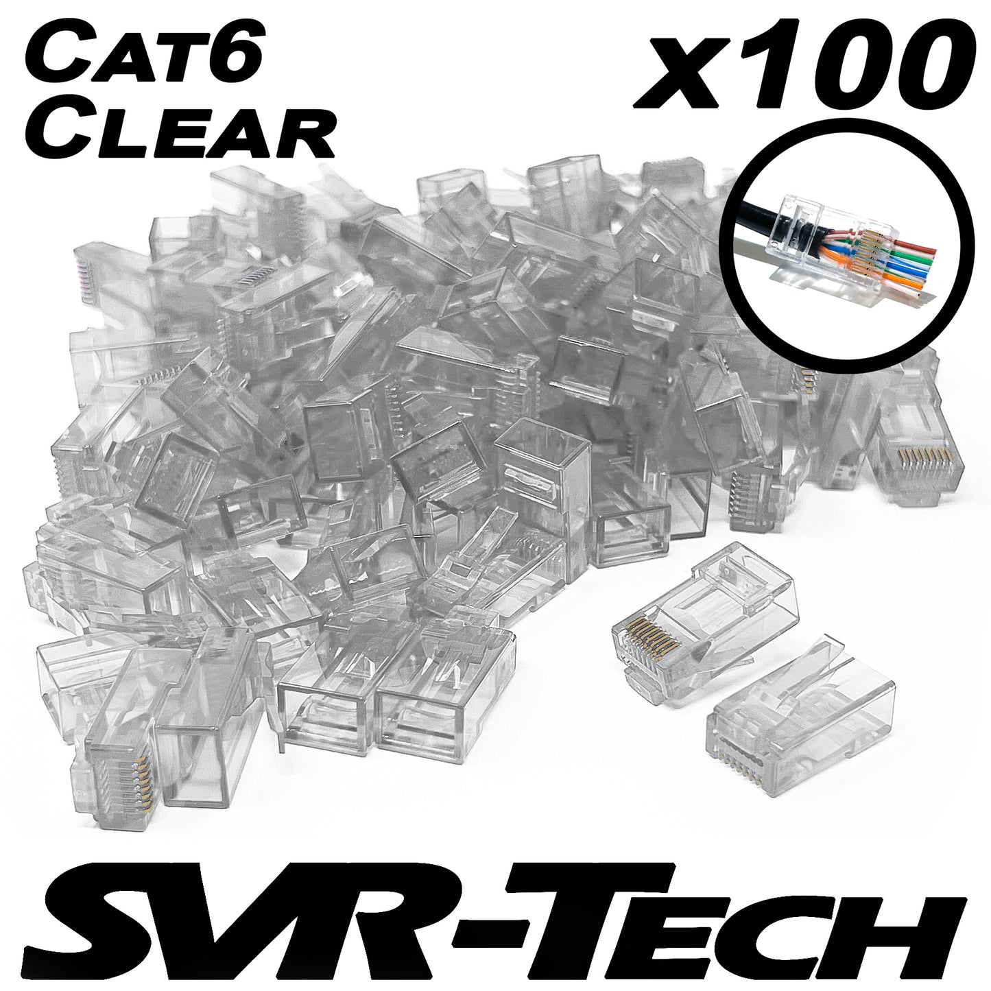 SVR-Tech RJ45 Cat6 Cable UTP EZ Pass Through Connectors - 100 pack