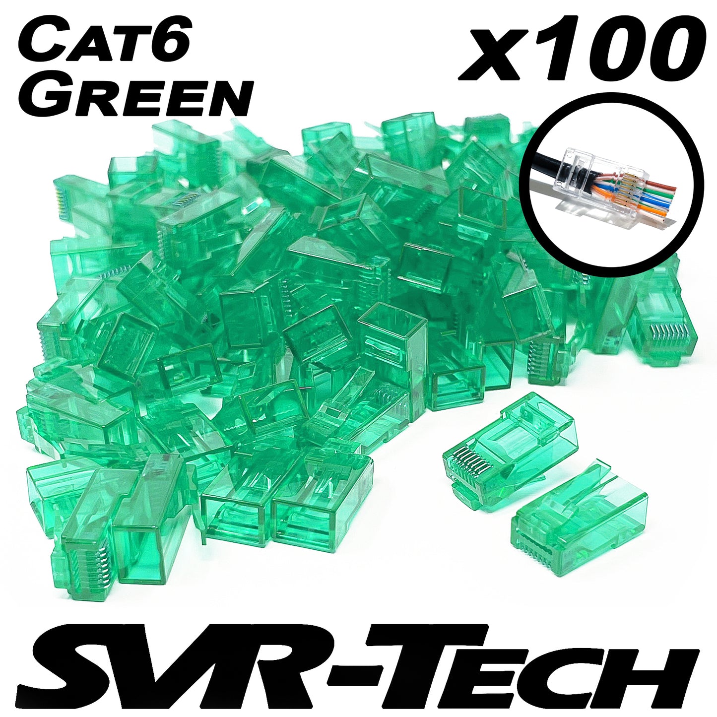 SVR-Tech RJ45 Cat6 Cable UTP EZ Pass Through Connectors - 100 pack