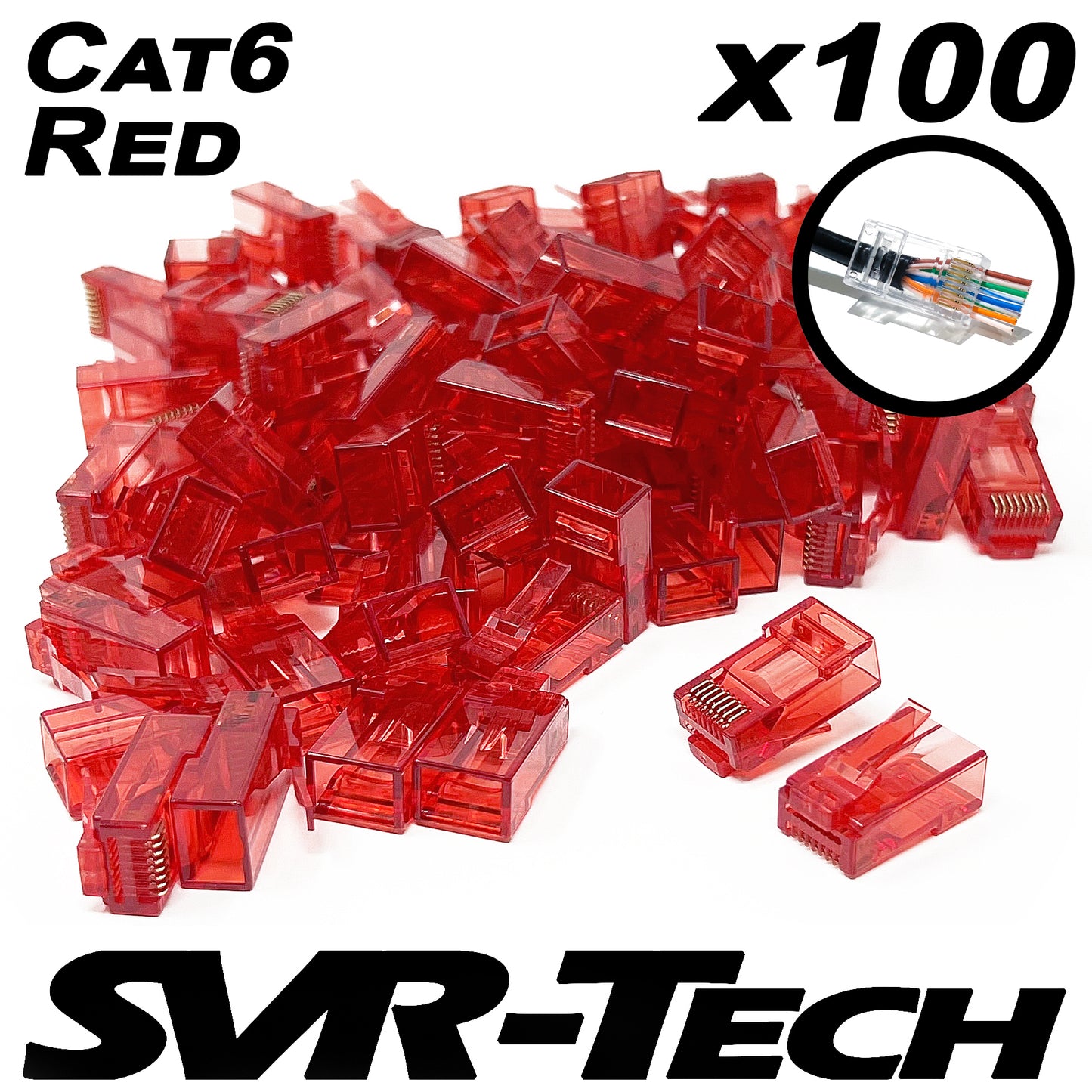 SVR-Tech RJ45 Cat6 Cable UTP EZ Pass Through Connectors - 100 pack