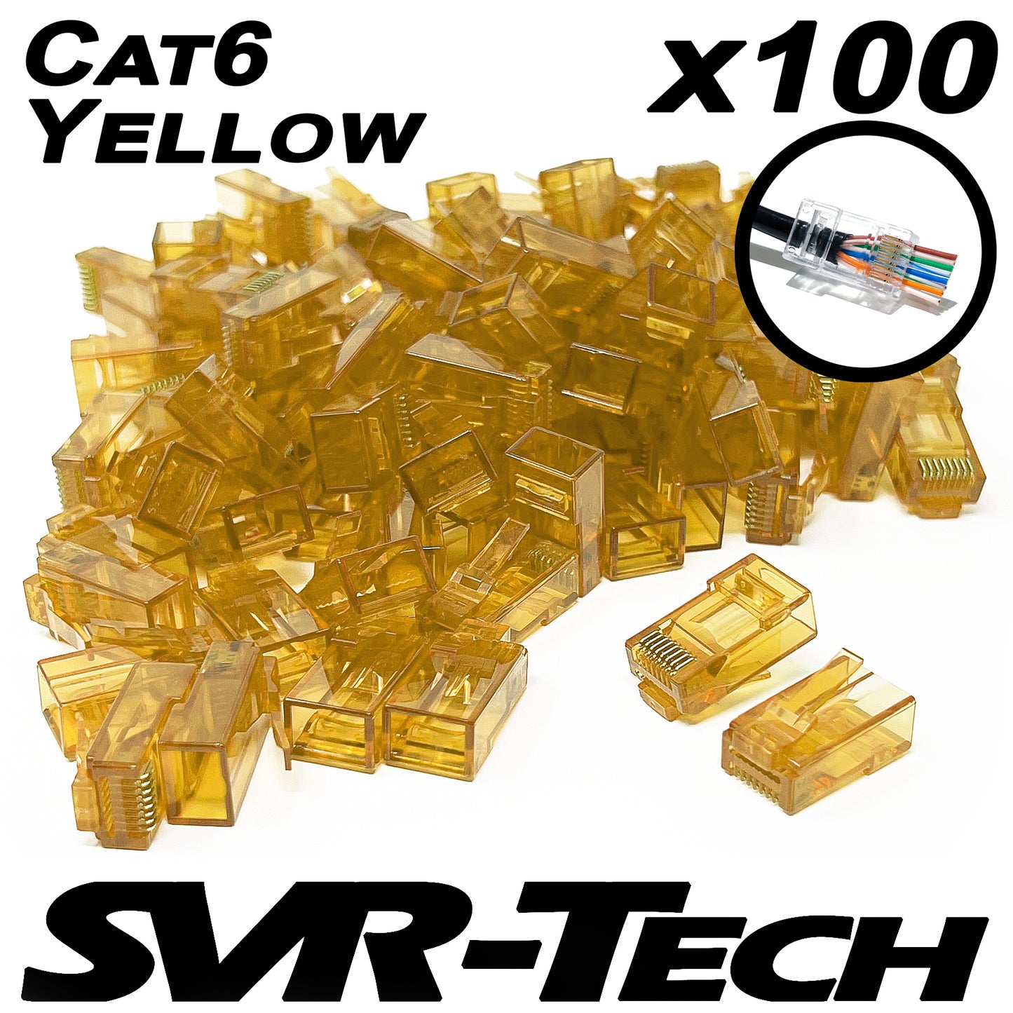 SVR-Tech RJ45 Cat6 Cable UTP EZ Pass Through Connectors - 100 pack