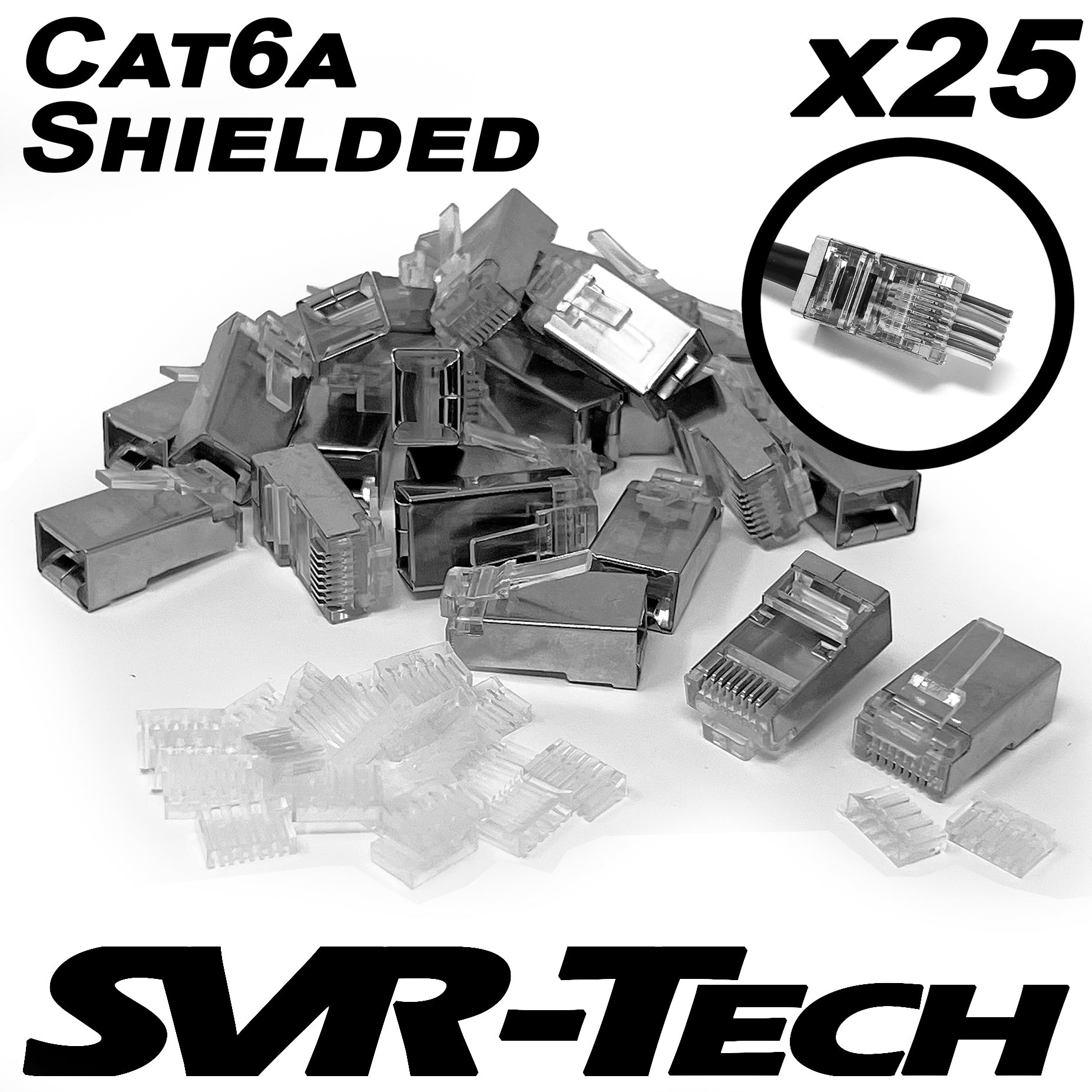 SVR-Tech RJ45 Cat6a Cable STP Shielded Standard Connectors with Guide
