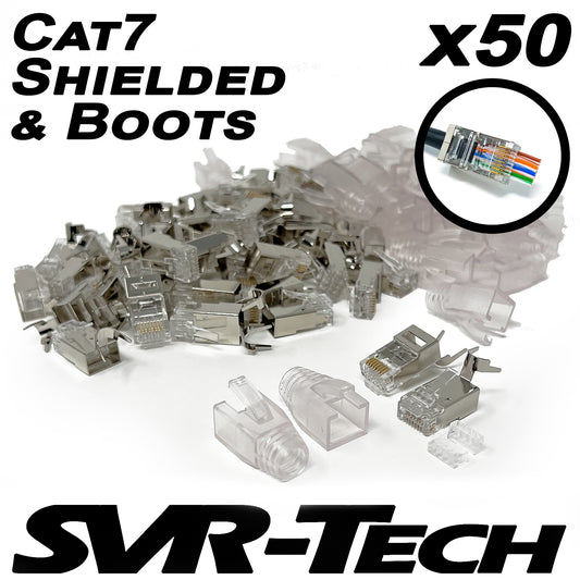 SVR-Tech RJ45 Cat7 Cable STP Shielded EZ Pass Through Connectors & Boot - 50 pack